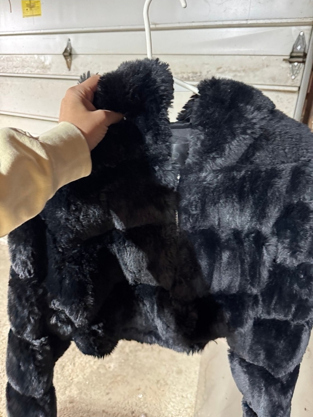 Black Faux Fur Cropped Teddy Jacket for Women